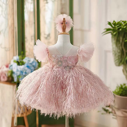 Girls' Dress High-End Little Girl Costume Host Flower Girl Wedding Children Princess Dress Western Style Light Luxury Minority