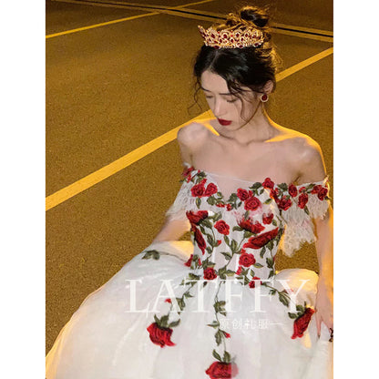 2025 Rose engagement evening dress dress women's high-end light luxury niche art test solo birthday princess dress bride going out wedding dress