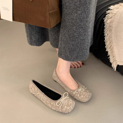 2025 Gentle fairy fluffy shoes female winter wear new Korean version one-pedal lazy velvet cotton shoes soft flat Doudou shoes