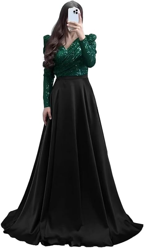 STOREXQ 2025 popular New high-waisted skirt set, base medium and long skirt, long-sleeved double-color temperament commuting deep V big pendulum dress