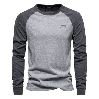 Cross-Border New Arrival  Long Sleeve round Neck T-shirt Loose Breathable plus Size Base Shirt Men's Casual Raglan Sleeve Top