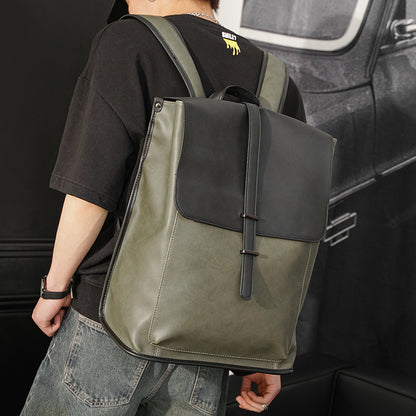 Backpack New Trendy Backpack Korean Style Trendy Fashionable Man Leather Casual Large Capacity Schoolbag Computer Backpack