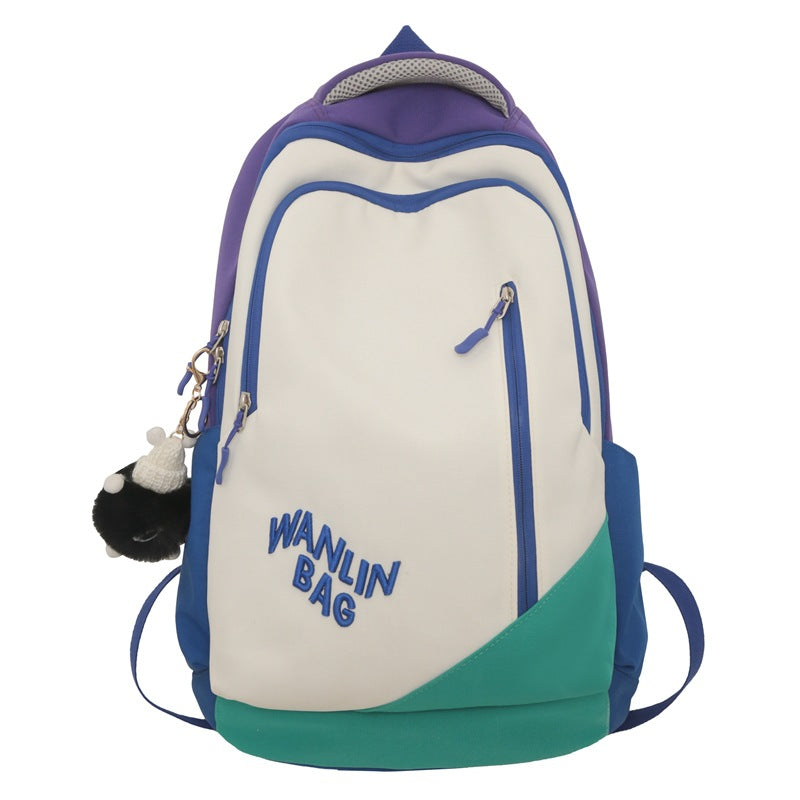 Backpack Student Schoolbag Good-looking Junior High School Student Fashion Backpack Korean Fashion Large-Capacity Backpack Contrast Color Schoolbag