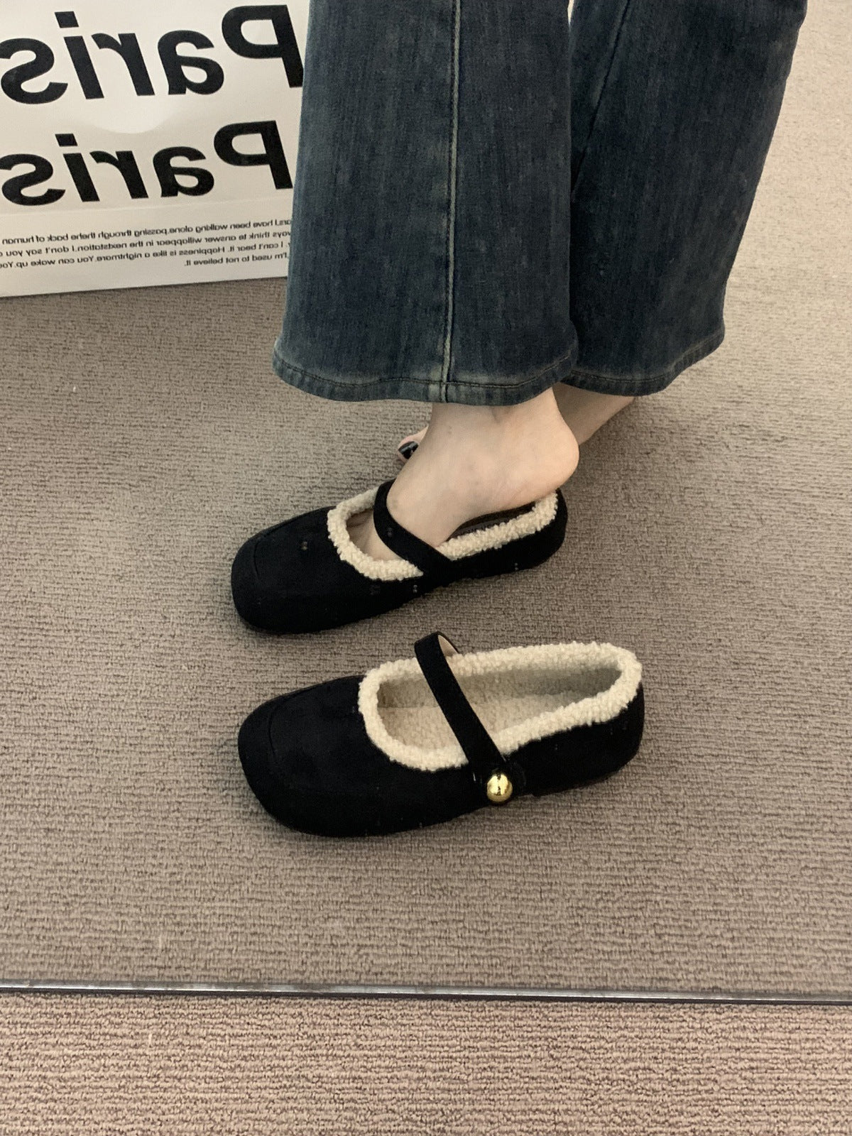 2025 Late evening wind retro brown thick-soled velvet Mary Jane shoes autumn and winter ugly cute fluffy shoes suede warm beanie cotton shoes