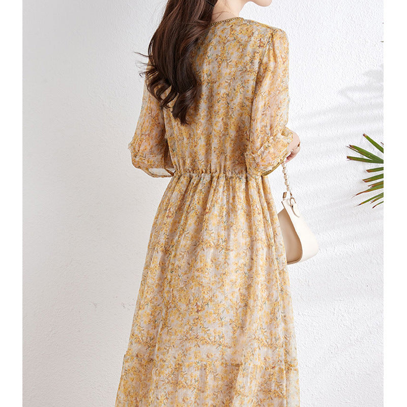 2025 Silk dress, gentle floral skirt, mulberry silk women's clothing, summer high-end skirt, summer female youth