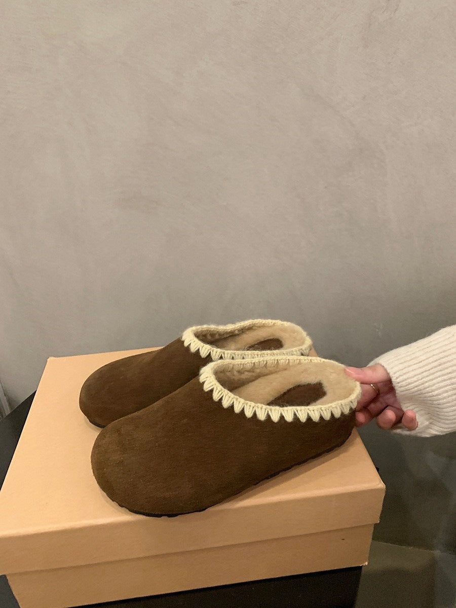 2025 Inner height increase Small man fleece Birkenstocks Autumn and winter fluffy snow cotton slippers Women's shoes popular Birkenstocks single shoes