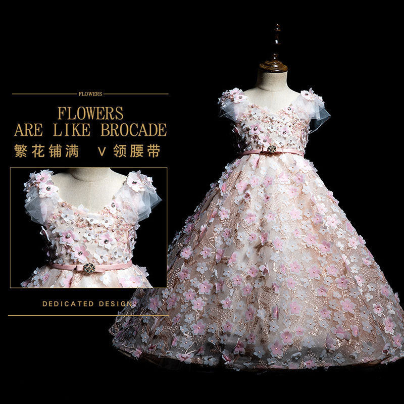 Girl's Dress Princess Dress Little Girl Host High-End Catwalk Flower Girl Wedding Dress Children's Piano Performance Costume