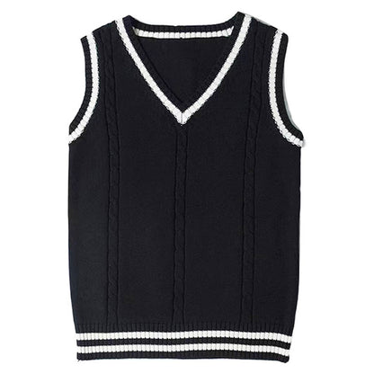 Autumn and winter V-neck twist intercolor vest college British style knitted vest striped splicing school uniform sweater knitted sweater