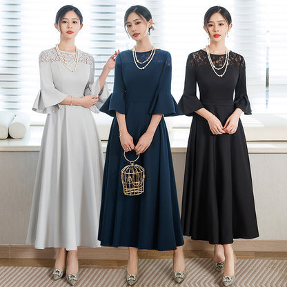 Hot Trade Banquet Evening Dress Fashionable Casual Figure Flattering Daily Wear Long Flared Half Sleeve All-Matching Dress