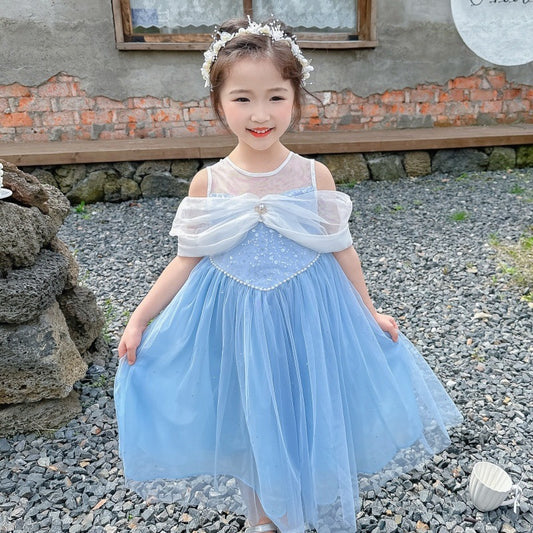 Girls' Summer New Dress Frozen Princess Elsa Dress Little Girl Pettiskirt Mesh Dress