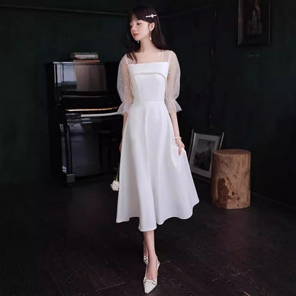 2025 White evening dress female banquet temperament can usually wear high-end light luxury niche  dress small bridesmaid clothes