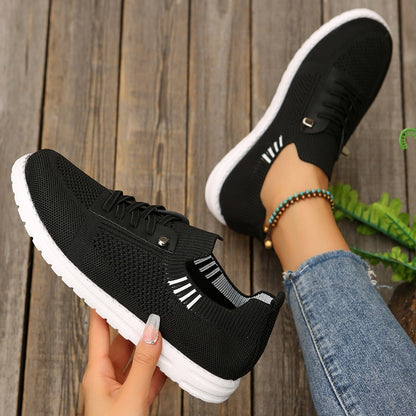 storexq Foreign Trade Flying Woven Size 43 Lace Mesh Sneaker Female  New Product Lightweight Flat plus Size Female Leisure Pumps