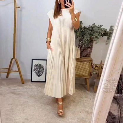 STOREXQ New new  autumn -border 2025 women's clothing elegant and fashionable round neck sleeveless pleated long dress