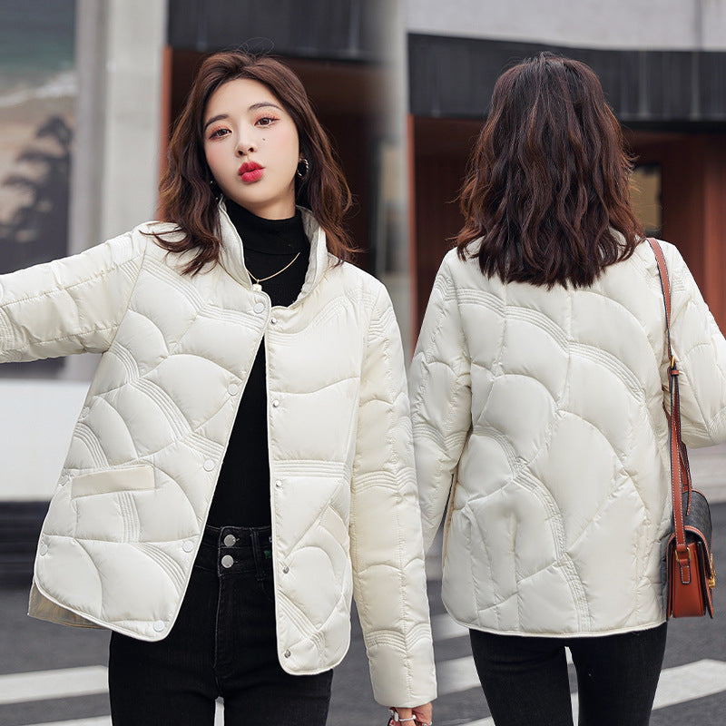 2025 new product Xiangyun embossed down cotton-padded clothing women's short fashion stand-up collar light cotton-padded clothing women's cotton-padded jacket