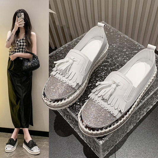 storexq Fashion Women's Leisure Thin Shoes  Summer New Low-Cut Slip-on Loafers Korean Style Rhinestone Sneaker Women