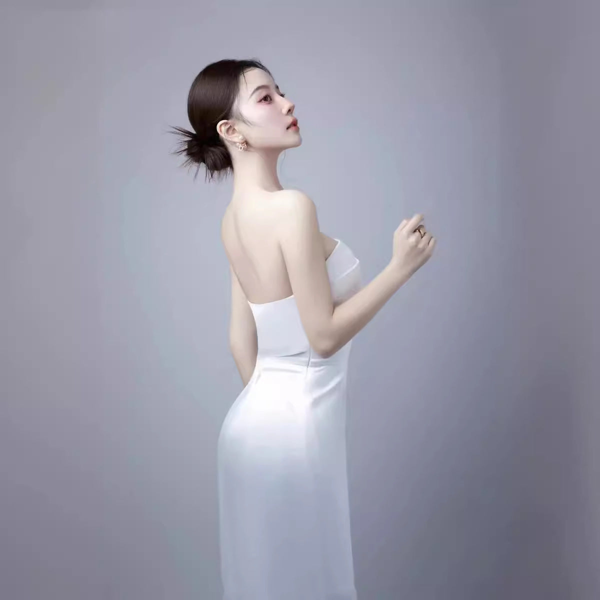 2025 Temperament tube top light wedding dress waist thin trailing  new spring studio travel wedding dress women