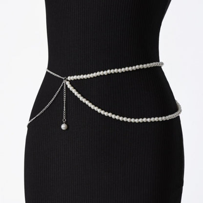 2025 3247 waist chain wavy tassel side pendulum chain pearl chain metal chain combination fashion waist chain body chain