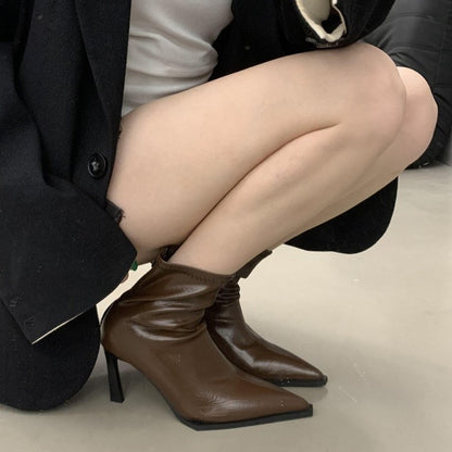 2025 2025 pointed-toed thin-heeled high-heeled short boots women's boots popular new models and ankle boots spring and autumn single boots soft leather thin boots