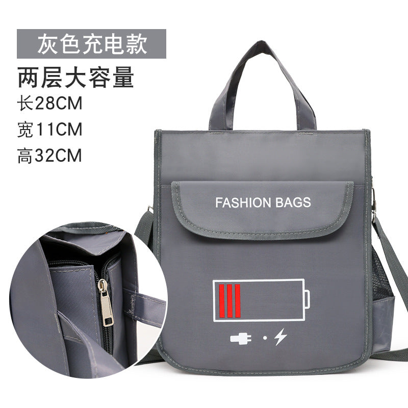 Three-Layer Handbag Primary and Secondary School Students Tuition Bag Boys and Girls Canvas Backpack Homework Art Bag Children Tutorial Schoolbag