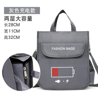 Three-Layer Handbag Primary and Secondary School Students Tuition Bag Boys and Girls Canvas Backpack Homework Art Bag Children Tutorial Schoolbag