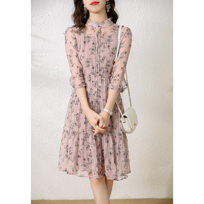 2025 Literary and artistic style mulberry silk dress  summer new women's clothing  retro light ripe wind floral silk skirt