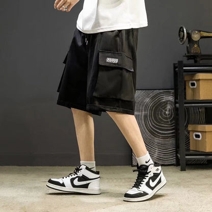 Cargo Shorts Men's Japanese Trendy Summer Pirate Shorts Loose Casual Pants Men's Oversized Pirate Shorts Large Pocket Function Pants