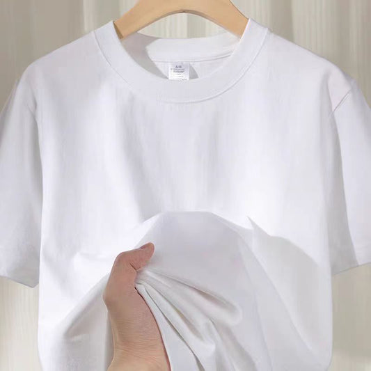 230G Xinjiang Cotton Heavy Cotton round Neck T-shirt Men's Thick and Opaque Pure White Short Sleeve Basic Style Cross-Border Manufacturer