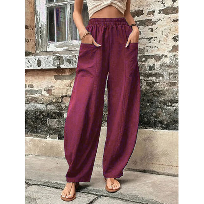 storexq wish Independent Station  Cross-Border Women's Clothing Pants Solid Color Pocket Women's Casual Trousers Trousers with an Elasticated Waist Trousers