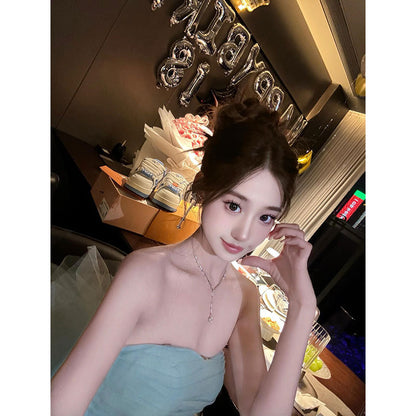 2025 Tube top dress women's adult dress high-end light luxury niche princess tutu skirt birthday party dress