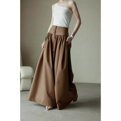 storexq TR Fabric Atmosphere Fashionable Refined Heavy-Duty Pleated Layered Wide Waist Large Skirt Wide-Leg Pants for Women Summer