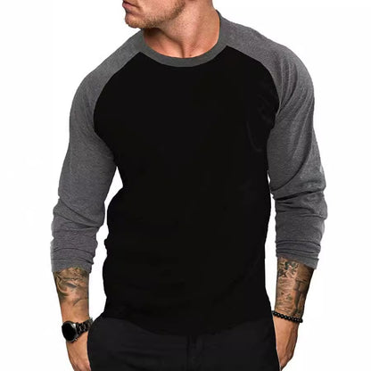 Cross-Border New Arrival  Long Sleeve round Neck T-shirt Loose Breathable plus Size Base Shirt Men's Casual Raglan Sleeve Top