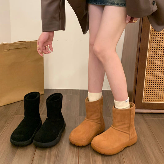 2025 Niche platform snow boots women's shoes popular new winter piled thickened wool cotton shoes warm short boots cotton boots