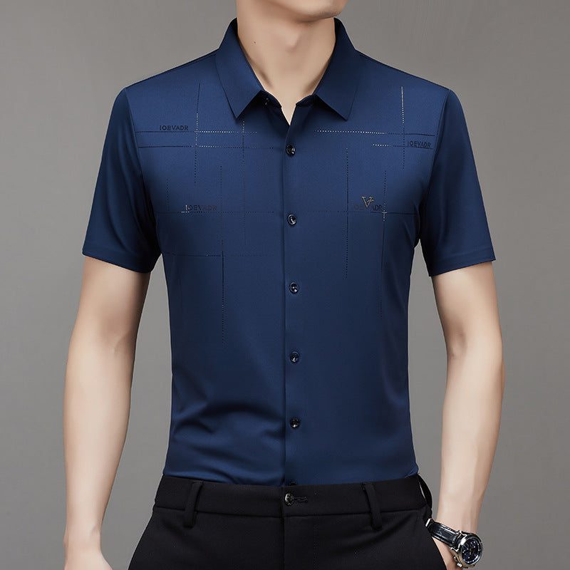 Summer Short Sleeve Shirt Business Men's Formal Wear Professional Lapel Middle-Aged Fashion Non-Ironing Casual Seamless Shirt Men's Clothing