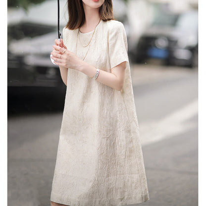 2025 Jacquard white dress high-end silk dress  white fairy dress mulberry silk loose spring and summer women's clothing