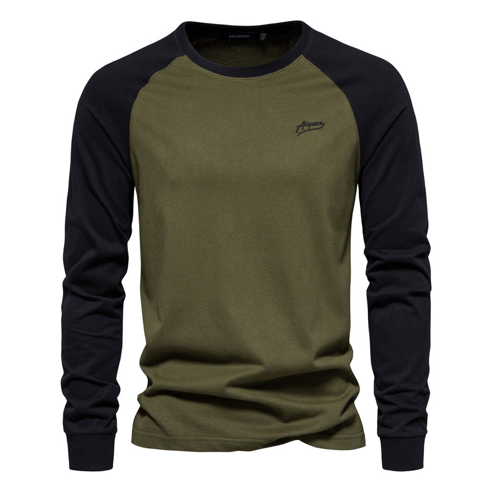 Cross-Border New Arrival  Long Sleeve round Neck T-shirt Loose Breathable plus Size Base Shirt Men's Casual Raglan Sleeve Top