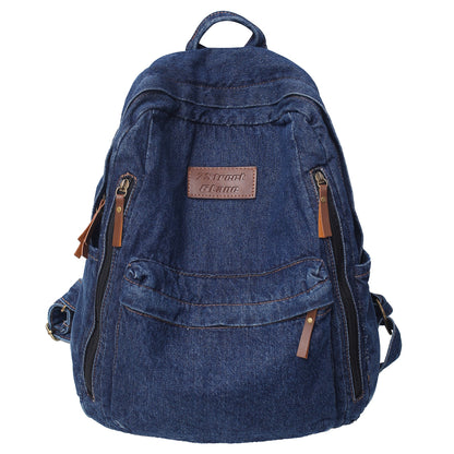 Backpack New Fashion Simple Trendy Backpack Large Capacity Durable Jean Bag University High School Junior High School School Bag