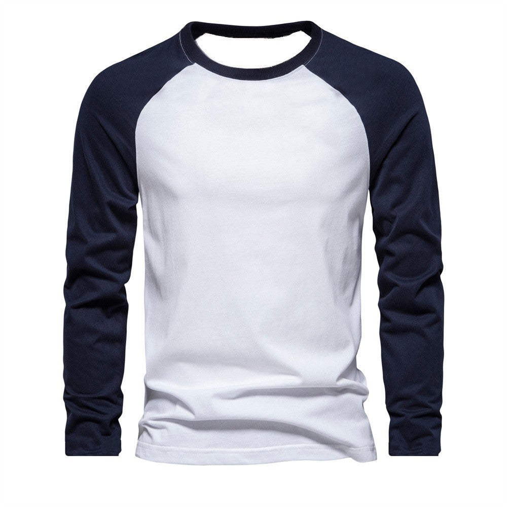 Cross-Border New Arrival  Long Sleeve round Neck T-shirt Loose Breathable plus Size Base Shirt Men's Casual Raglan Sleeve Top