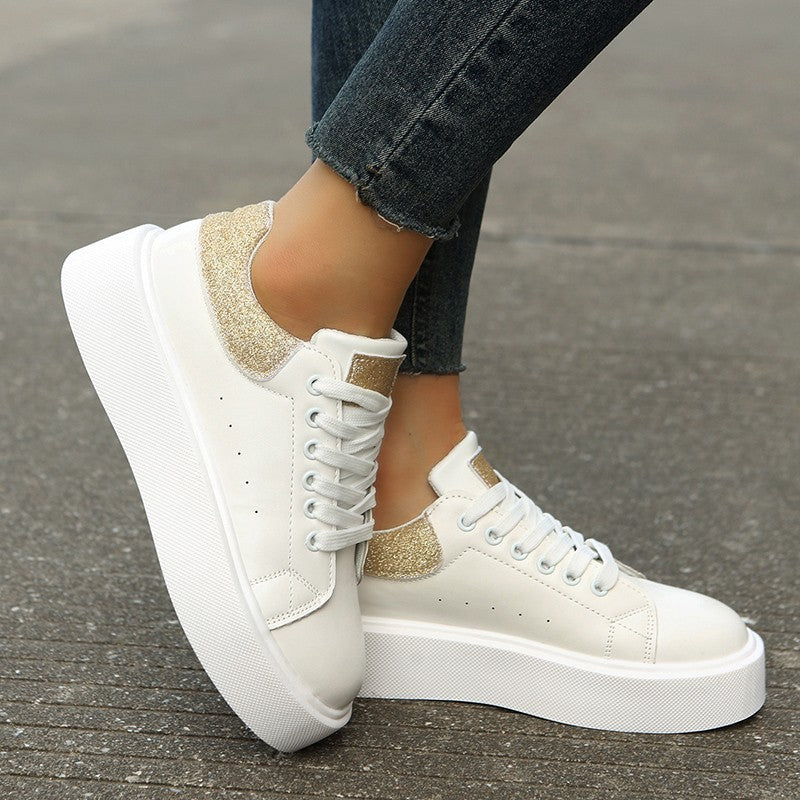 storexq White Shoes for Women  Spring and Summer New Women's Thick Bottom All-Match Muffin round Head Thick Bottom Soft Bottom Casual Sneaker