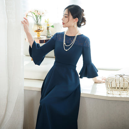 Hot Trade Banquet Evening Dress Fashionable Casual Figure Flattering Daily Wear Long Flared Half Sleeve All-Matching Dress