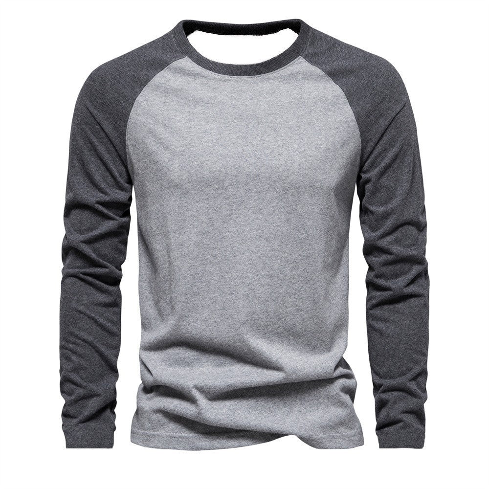 Cross-Border New Arrival  Long Sleeve round Neck T-shirt Loose Breathable plus Size Base Shirt Men's Casual Raglan Sleeve Top