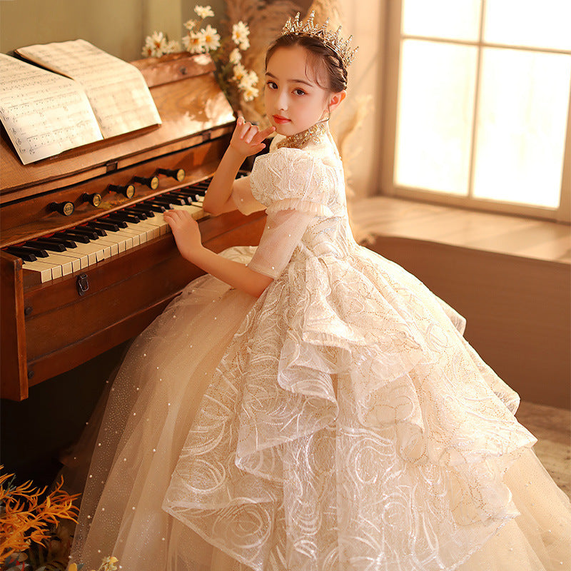 Children's Dress  New Sweet Princess Dress Girls Evening Dress Little Girl Performing Piano Catwalk Dress Spring