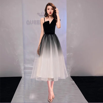 2025 Gradual change evening dress dress female banquet temperament black atmosphere suspender high sense niche graduation host dress