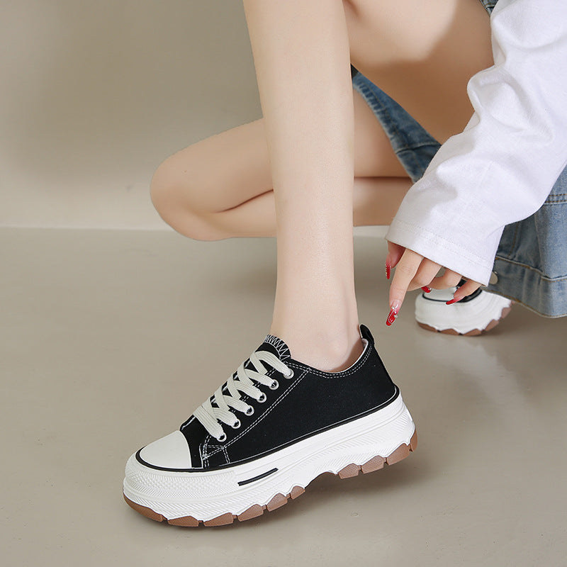 storexq Women's Thick-Soled Canvas Shoes  Spring New Platform Women's Shoes Height Increasing Middle School Students Korean Casual Sports White Shoes