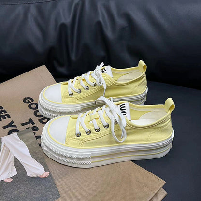 storexq Summer New Small Canvas Shoes Women's Height Increasing Breathable Platform Casual White Shoes All-Match Fashion Shoes