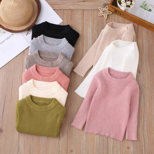 Children's sweater bottoming shirt boys and girls solid color round neck pullover autumn and winter thickened warm sweater manufacturers wholesale