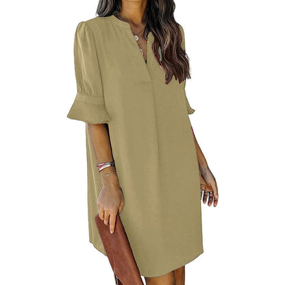 STOREXQ Women's Summer Foreign Trade   Cross Border Independent Station Chiffon Shirt Casual Top Mid-Length A- line Dress