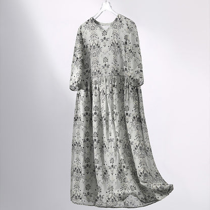 2025 mulberry silk + linen, floral dress, high-end silk light skirt, loose medium and long women's clothing summer