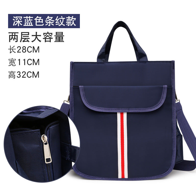 Three-Layer Handbag Primary and Secondary School Students Tuition Bag Boys and Girls Canvas Backpack Homework Art Bag Children Tutorial Schoolbag