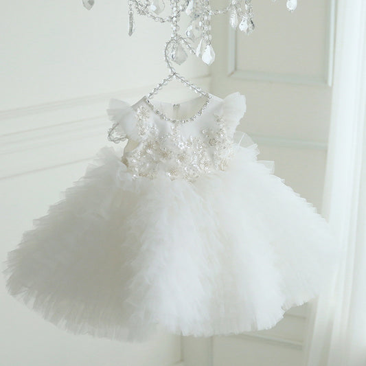 Girl's Gown Children's Princess Dress White Wedding Dress Little Girl Flower Girl Fashionable New Pettiskirt Autumn