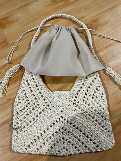 STOREXQ Tassel Idle Style Large Capacity Woven Bag Female Vacation Beach Straw Bag Tassel Commuter Underarm Tote Bag